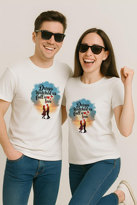 Binayak Graphic Print Couple Round Neck White T-Shirt