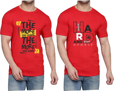 WOOSTRO Printed Men Round Neck Red T-Shirt