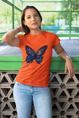 PD CLORI Graphic Print Women Round Neck Orange T-Shirt