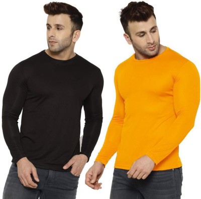 UDI n ADI Solid Men Round Neck Black, Yellow T-Shirt