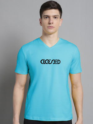 FBAR Printed Men V Neck Light Blue T-Shirt