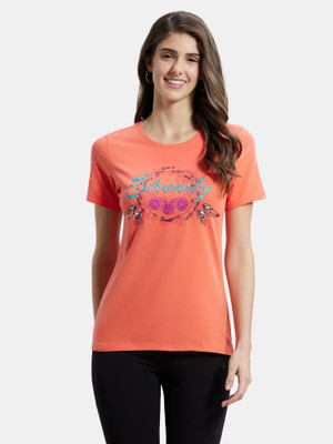 JOCKEY Graphic Print Women Round Neck Pink T-Shirt