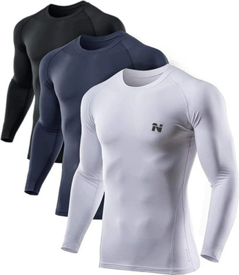 NINQ Solid Men Round Neck Black, Blue, White T-Shirt