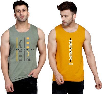 SLOWLORIS Printed Men Round Neck Light Green, Yellow T-Shirt