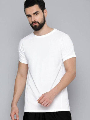 SIXTEENLINES Solid Men Round Neck White T-Shirt