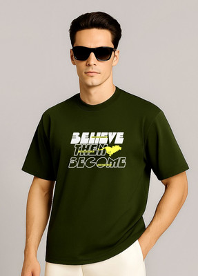 HUSKandCO Graphic Print Men Round Neck Green T-Shirt