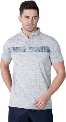 NIVIA Solid Men Polo Neck Grey T-Shirt