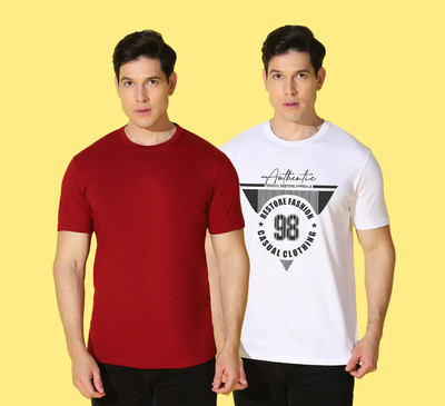 WOOSTRO Printed Men Round Neck Multicolor T-Shirt