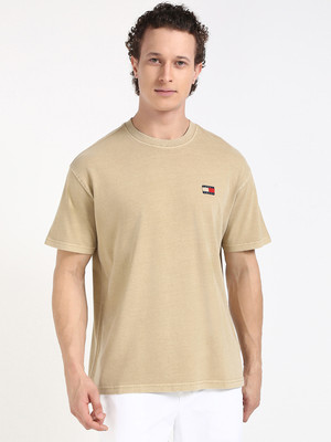 TOMMY HILFIGER Solid Men Crew Neck Beige T-Shirt