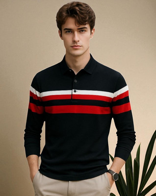FASHIUM Solid Men Polo Neck Black T-Shirt