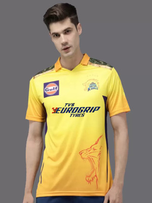 YUTU Printed Men Polo Neck Yellow T-Shirt