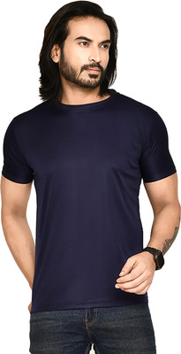 altius Solid Men Round Neck Dark Blue T-Shirt