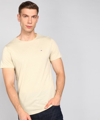 TOMMY HILFIGER Solid Men Round Neck Beige T-Shirt