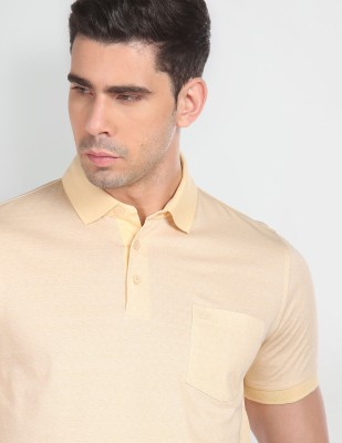 ARROW Printed Men Polo Neck Yellow T-Shirt