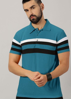 AUSK Striped Men Polo Neck Dark Blue T-Shirt