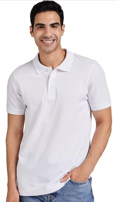 Fusion fox Solid Men Polo Neck White T-Shirt