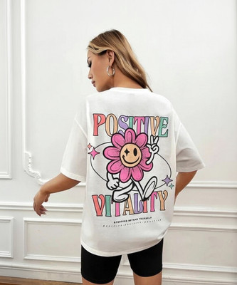 TRADSTER Printed, Typography Women Round Neck White T-Shirt