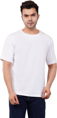 OUTDROBE Solid Men Round Neck White T-Shirt