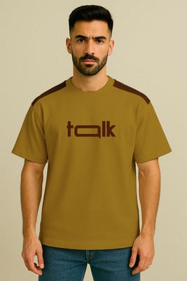 Culish Trend Printed Men Round Neck Brown T-Shirt