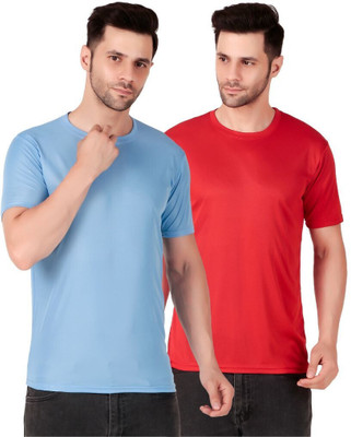 PUREHYPE Solid Men Round Neck Light Blue, Red T-Shirt