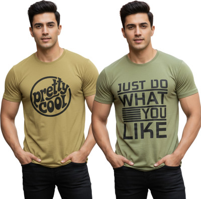 Thirdeyefashion Graphic Print, Typography, Printed Men Round Neck Beige, Light Green T-Shirt