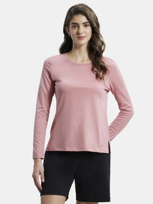 JOCKEY Solid Women Round Neck Pink T-Shirt
