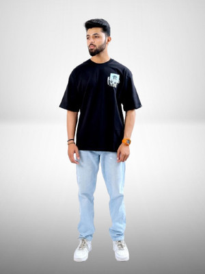 Reva creation Printed Men Polo Neck Black T-Shirt