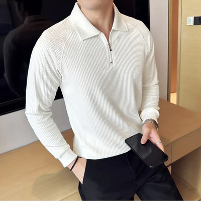 KEX Self Design Men Polo Neck White T-Shirt