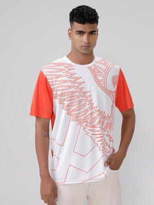 WROGN Printed Men Crew Neck White, Orange T-Shirt