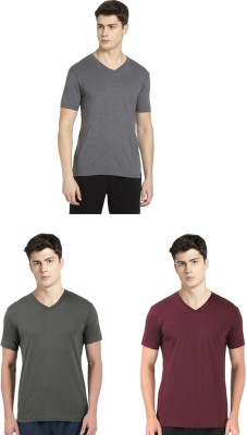 JOCKEY Solid Men V Neck Grey, Dark Green, Maroon T-Shirt