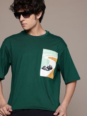 Roadster Printed Men Round Neck Green T-Shirt