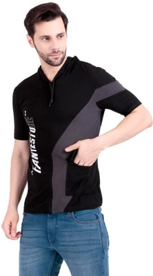 CT Fashion Printed Men Hooded Neck Black T-Shirt