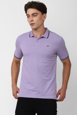 PETER ENGLAND Solid Men Polo Neck Purple T-Shirt