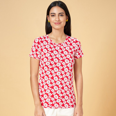 Honey By Pantaloons Printed Women Round Neck Pink T-Shirt