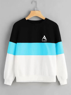 Kroptee Colorblock Men Round Neck Light Blue T-Shirt