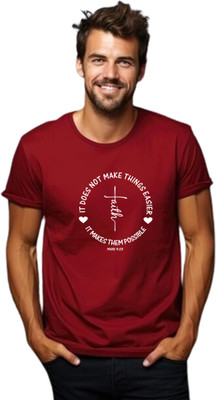 Witty Curls Printed Men Round Neck Maroon T-Shirt