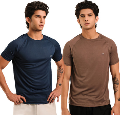 Sirtex Eazy Solid Men Round Neck Blue, Grey T-Shirt