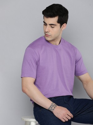 ether Solid Men Round Neck Purple T-Shirt