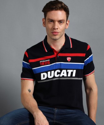 DUCATI Printed Men Polo Neck Dark Blue T-Shirt