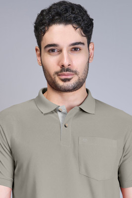 Triptee Solid Men Polo Neck Beige T-Shirt