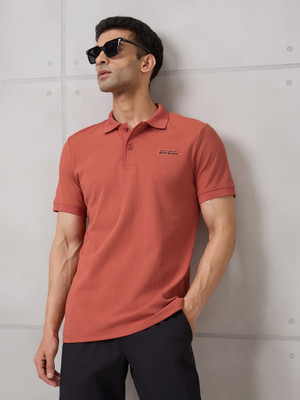 TECHNOSPORT Striped Men Polo Neck Orange T-Shirt
