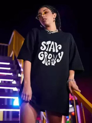 EXITOS Printed, Typography Women Round Neck Black T-Shirt