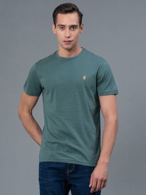 Red Tape Solid Men Round Neck Green T-Shirt