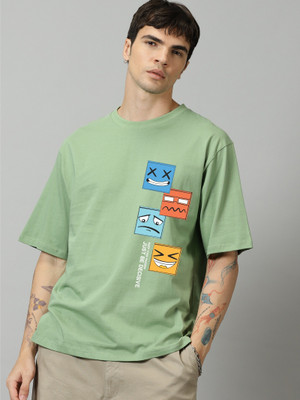 Cryptic Graphic Print Men Round Neck Light Green T-Shirt