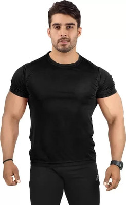 salu Solid Men Round Neck Black T-Shirt