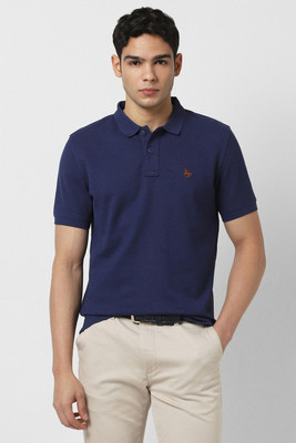 VAN HEUSEN Solid Men Polo Neck Dark Blue T-Shirt