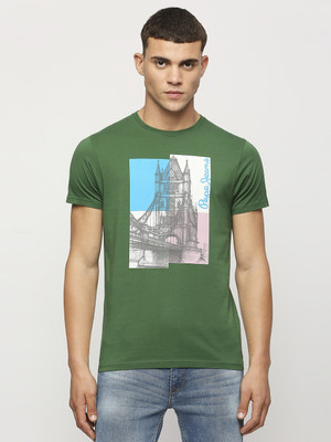 Pepe Jeans Printed Men Round Neck Green T-Shirt