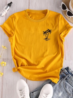 Calm Down Solid Women Round Neck Yellow T-Shirt