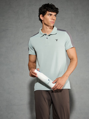 TECHNOSPORT Colorblock Men Polo Neck Light Blue T-Shirt