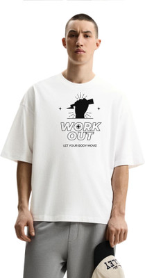 fashnobic Self Design Men Round Neck White T-Shirt